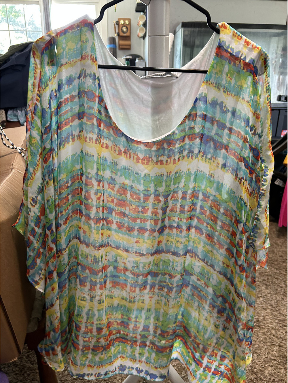 Signature Collection Women's Sheer Multicolor Blouse with White Lining, Size 2X